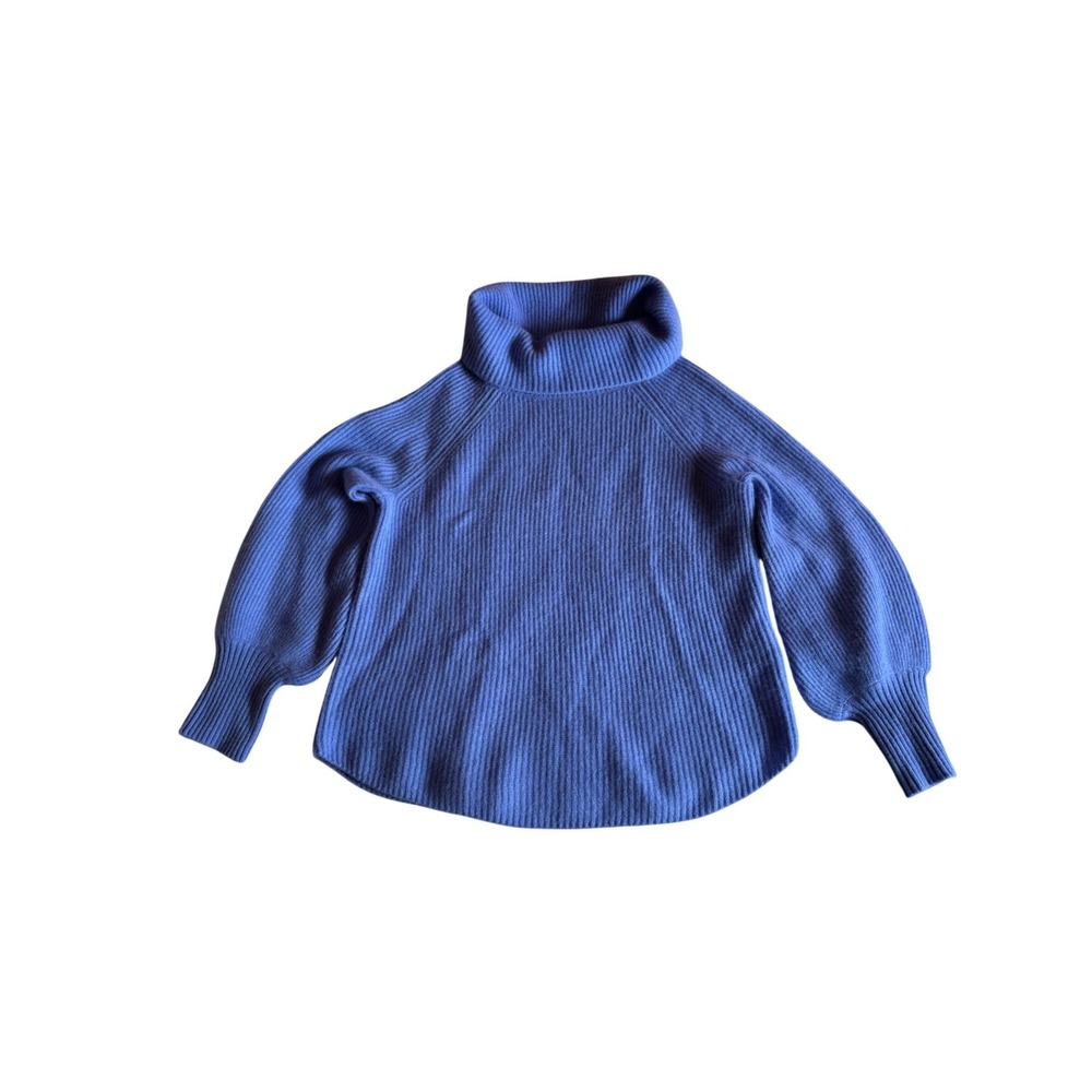 Soft Surroundings 100%‎ Cashmere Cowl Neck Ribbed Sweater Blue PM